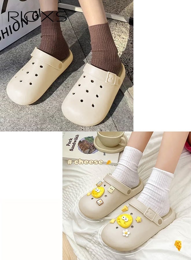 RIOXS Women's Men's Water Clogs, Unisex Garden Clog Mule Slippers, Cartoon Cheese Summer Garden Slippers, Classic DIY Slippers for Men and Women, Comfortable Platform Mules with Ventilation Holes, Anti-slip Ventilated Slip On Sandals, Slide Slippers with Cute Decoration Charms for Girls Boys, Casual Outdoor Beach Slide Sandals for Pool/ Bathroom/Dormitory/Out Going - Image 2